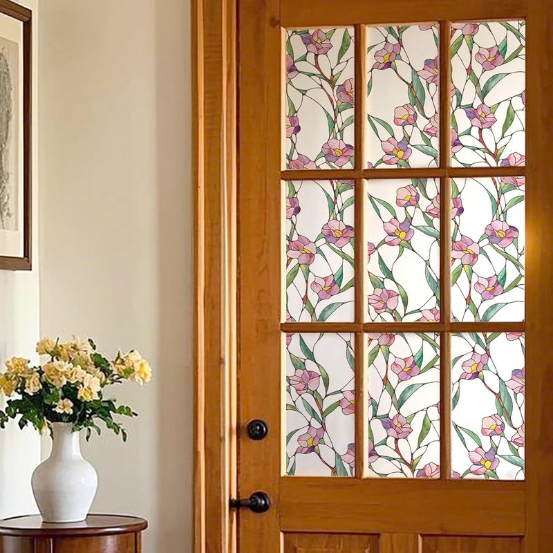 ADD.HERES 15 Sheets 5.98" X 12.01" Stained Glass Window Film, Decorative Window Film for Home, Static Cling, Removable Non-Adhesive, Floral Dream - Image 1